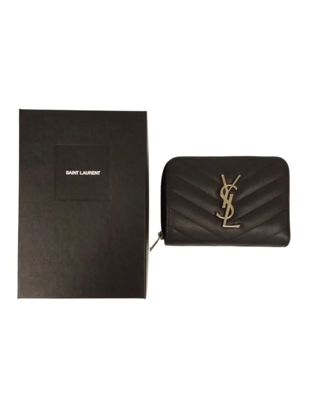Saint Laurent Cassandra V-stitch Bifold Wallet Black Pre Owned - Picture 10 of 10
